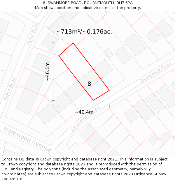 8, SWANMORE ROAD, BOURNEMOUTH, BH7 6PA: Plot and title map