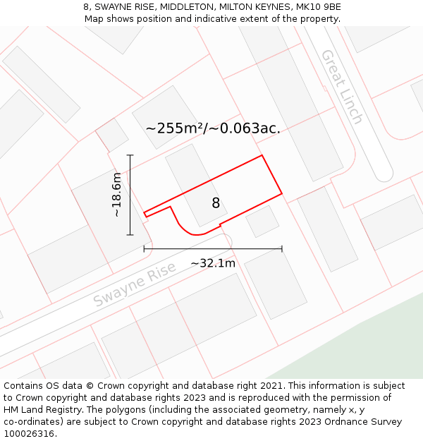 8, SWAYNE RISE, MIDDLETON, MILTON KEYNES, MK10 9BE: Plot and title map