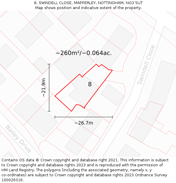 8, SWINDELL CLOSE, MAPPERLEY, NOTTINGHAM, NG3 5UT: Plot and title map