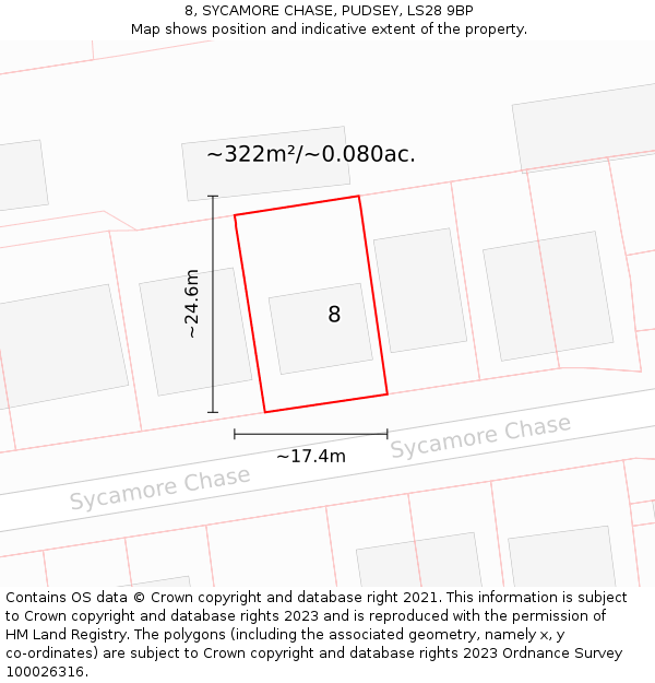 8, SYCAMORE CHASE, PUDSEY, LS28 9BP: Plot and title map