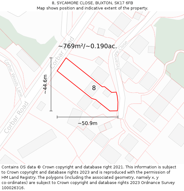 8, SYCAMORE CLOSE, BUXTON, SK17 6FB: Plot and title map