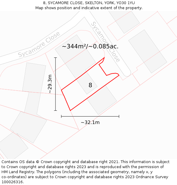 8, SYCAMORE CLOSE, SKELTON, YORK, YO30 1YU: Plot and title map