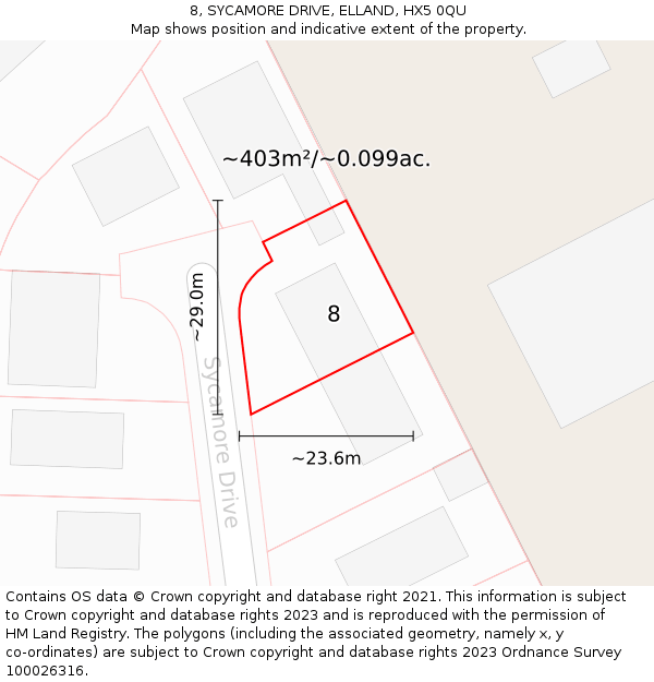 8, SYCAMORE DRIVE, ELLAND, HX5 0QU: Plot and title map