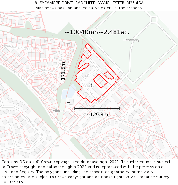 8, SYCAMORE DRIVE, RADCLIFFE, MANCHESTER, M26 4SA: Plot and title map