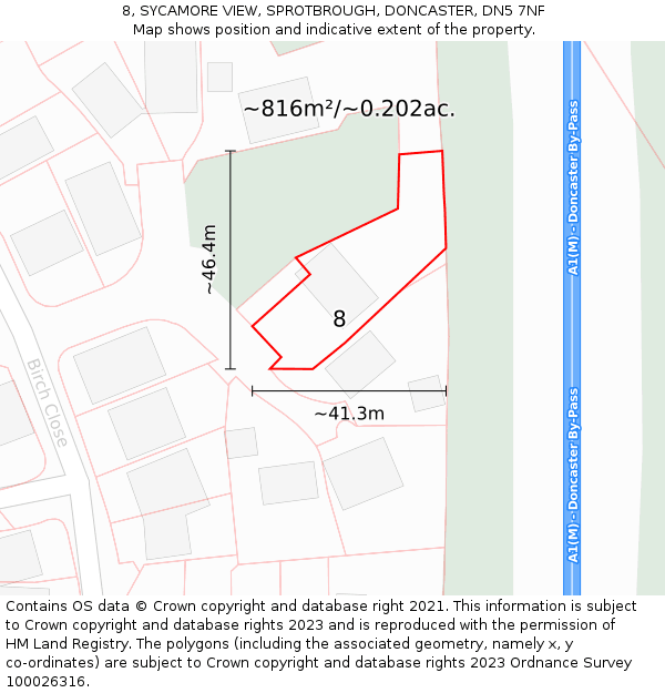 8, SYCAMORE VIEW, SPROTBROUGH, DONCASTER, DN5 7NF: Plot and title map