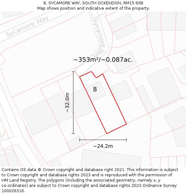 8, SYCAMORE WAY, SOUTH OCKENDON, RM15 6XB: Plot and title map