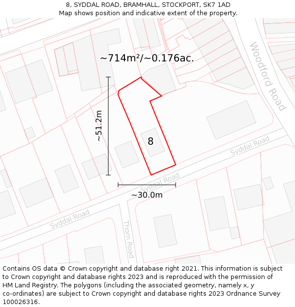 8, SYDDAL ROAD, BRAMHALL, STOCKPORT, SK7 1AD: Plot and title map