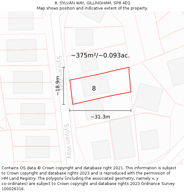 8, SYLVAN WAY, GILLINGHAM, SP8 4EQ: Plot and title map