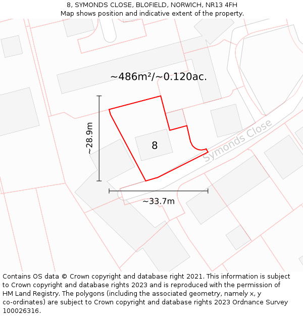 8, SYMONDS CLOSE, BLOFIELD, NORWICH, NR13 4FH: Plot and title map