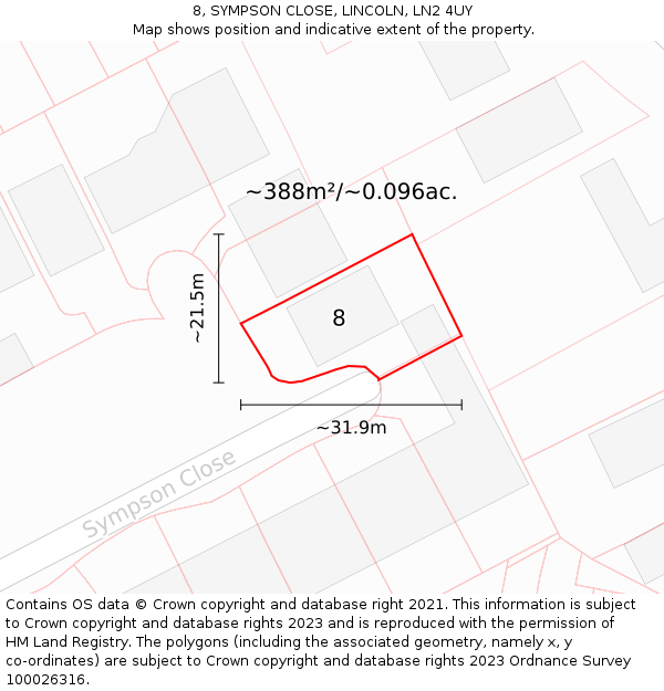 8, SYMPSON CLOSE, LINCOLN, LN2 4UY: Plot and title map