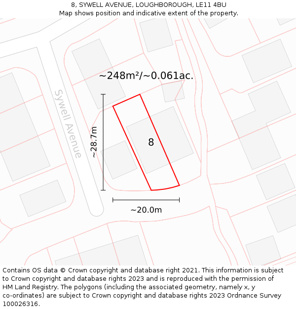 8, SYWELL AVENUE, LOUGHBOROUGH, LE11 4BU: Plot and title map