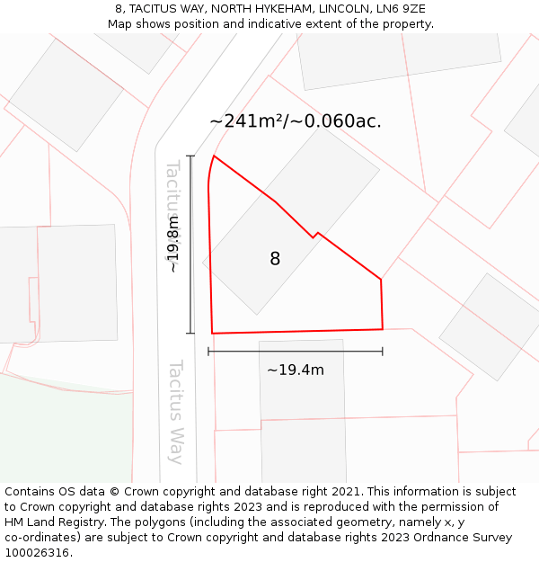 8, TACITUS WAY, NORTH HYKEHAM, LINCOLN, LN6 9ZE: Plot and title map