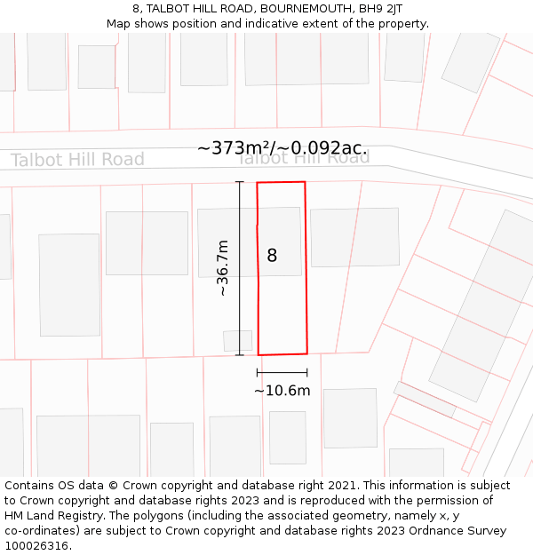 8, TALBOT HILL ROAD, BOURNEMOUTH, BH9 2JT: Plot and title map