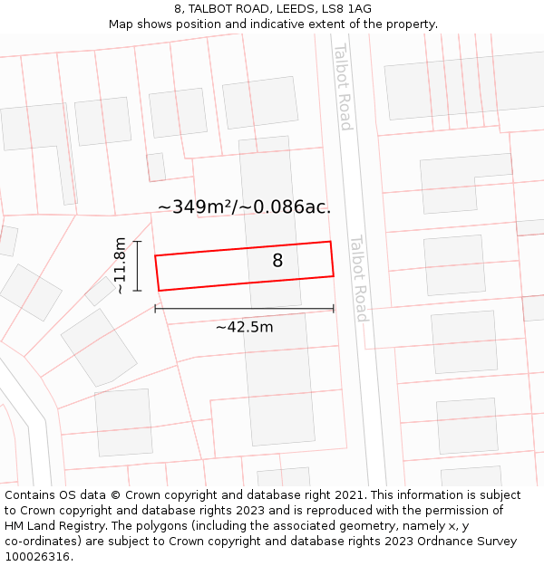 8, TALBOT ROAD, LEEDS, LS8 1AG: Plot and title map