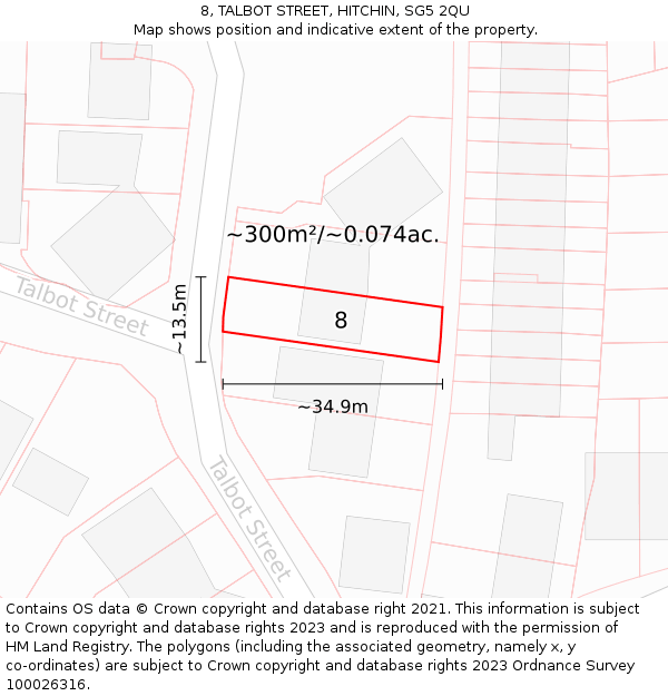8, TALBOT STREET, HITCHIN, SG5 2QU: Plot and title map