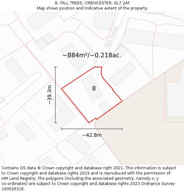 8, TALL TREES, CIRENCESTER, GL7 2AF: Plot and title map
