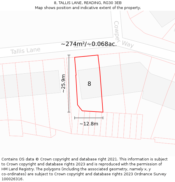 8, TALLIS LANE, READING, RG30 3EB: Plot and title map