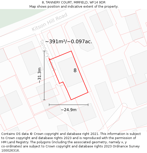 8, TANNERY COURT, MIRFIELD, WF14 9DR: Plot and title map