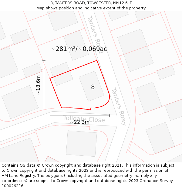 8, TANTERS ROAD, TOWCESTER, NN12 6LE: Plot and title map