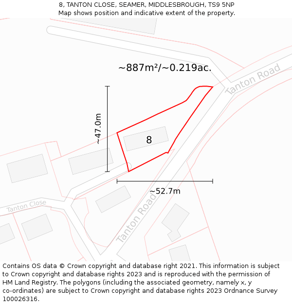 8, TANTON CLOSE, SEAMER, MIDDLESBROUGH, TS9 5NP: Plot and title map