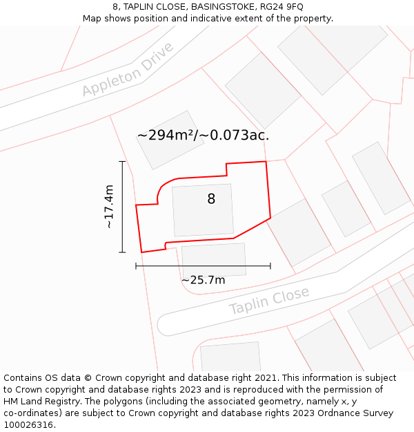 8, TAPLIN CLOSE, BASINGSTOKE, RG24 9FQ: Plot and title map