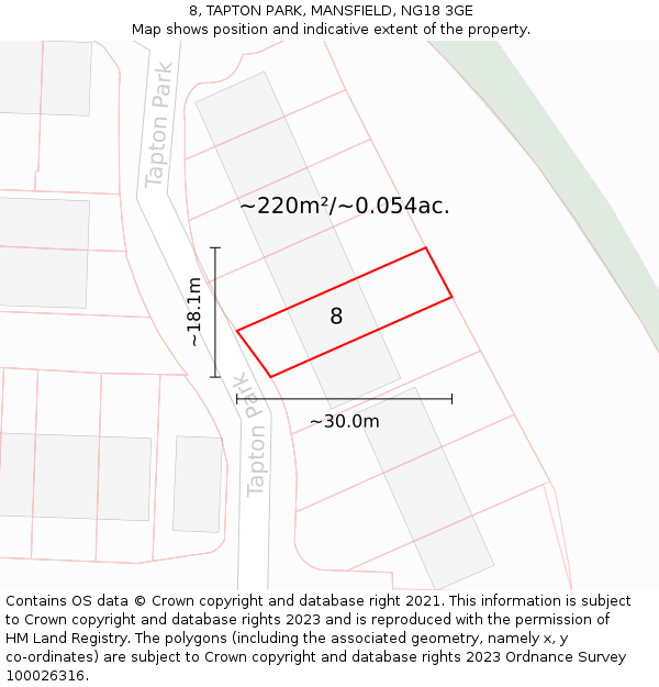 8, TAPTON PARK, MANSFIELD, NG18 3GE: Plot and title map