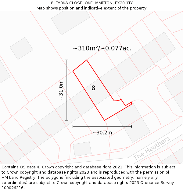 8, TARKA CLOSE, OKEHAMPTON, EX20 1TY: Plot and title map