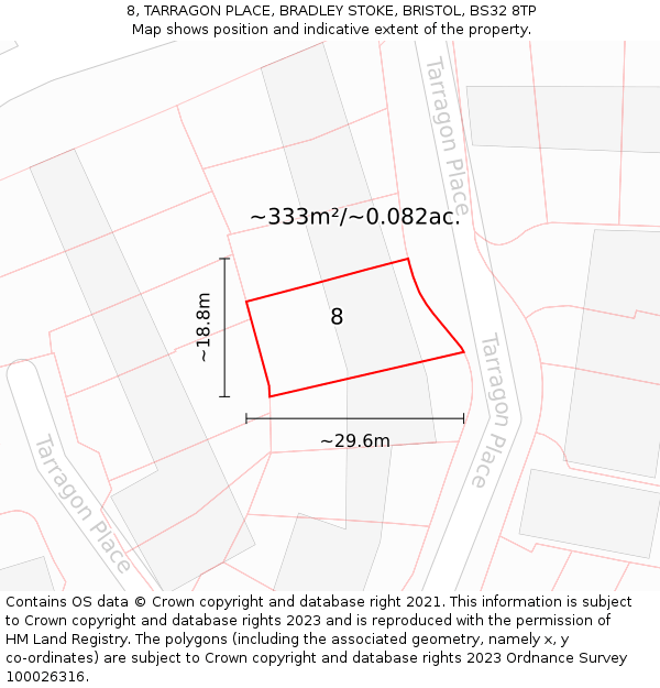 8, TARRAGON PLACE, BRADLEY STOKE, BRISTOL, BS32 8TP: Plot and title map