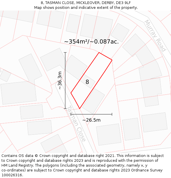 8, TASMAN CLOSE, MICKLEOVER, DERBY, DE3 9LF: Plot and title map