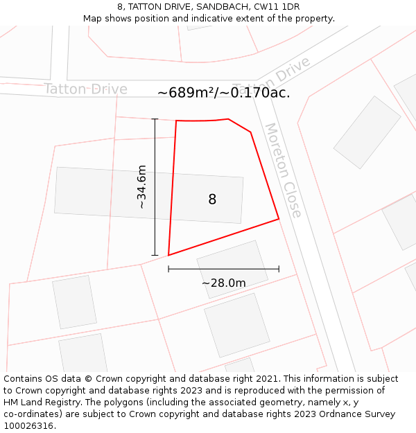 8, TATTON DRIVE, SANDBACH, CW11 1DR: Plot and title map