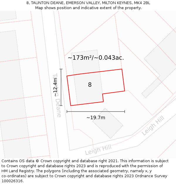 8, TAUNTON DEANE, EMERSON VALLEY, MILTON KEYNES, MK4 2BL: Plot and title map
