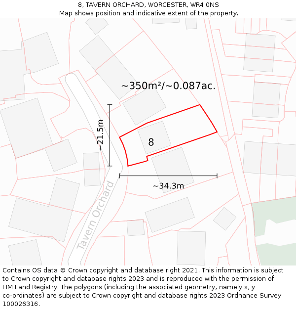 8, TAVERN ORCHARD, WORCESTER, WR4 0NS: Plot and title map