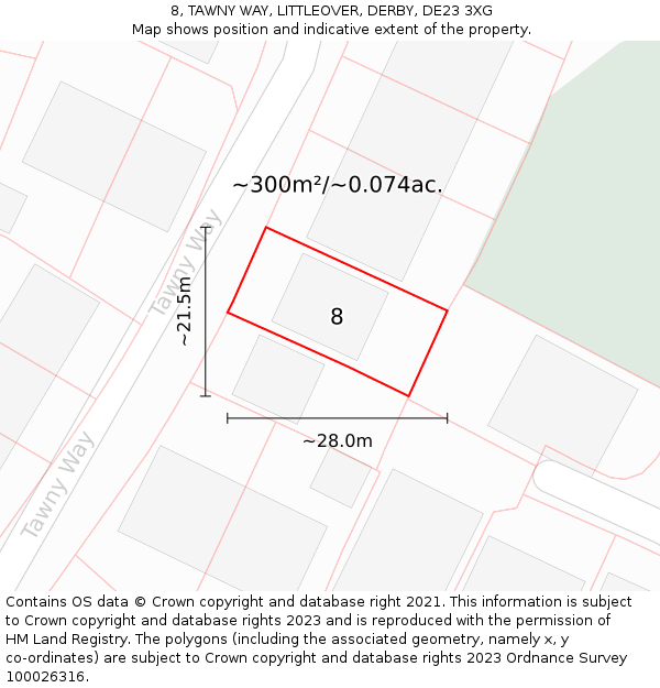 8, TAWNY WAY, LITTLEOVER, DERBY, DE23 3XG: Plot and title map