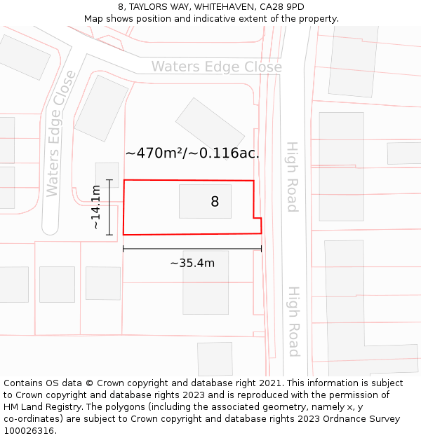8, TAYLORS WAY, WHITEHAVEN, CA28 9PD: Plot and title map