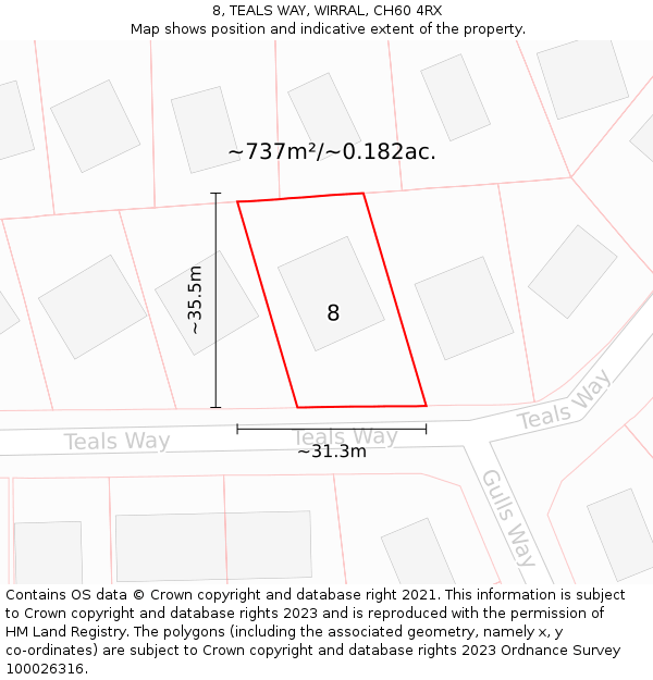 8, TEALS WAY, WIRRAL, CH60 4RX: Plot and title map