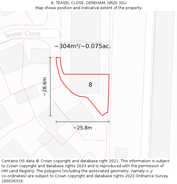 8, TEASEL CLOSE, DEREHAM, NR20 3SU: Plot and title map