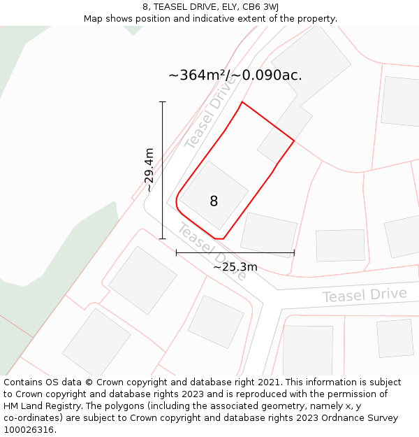 8, TEASEL DRIVE, ELY, CB6 3WJ: Plot and title map
