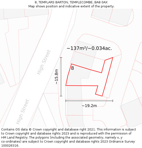 8, TEMPLARS BARTON, TEMPLECOMBE, BA8 0AX: Plot and title map