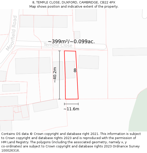 8, TEMPLE CLOSE, DUXFORD, CAMBRIDGE, CB22 4PX: Plot and title map