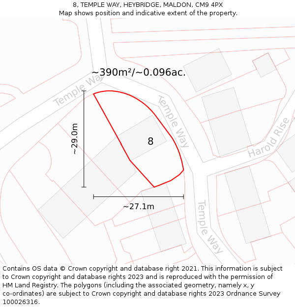 8, TEMPLE WAY, HEYBRIDGE, MALDON, CM9 4PX: Plot and title map