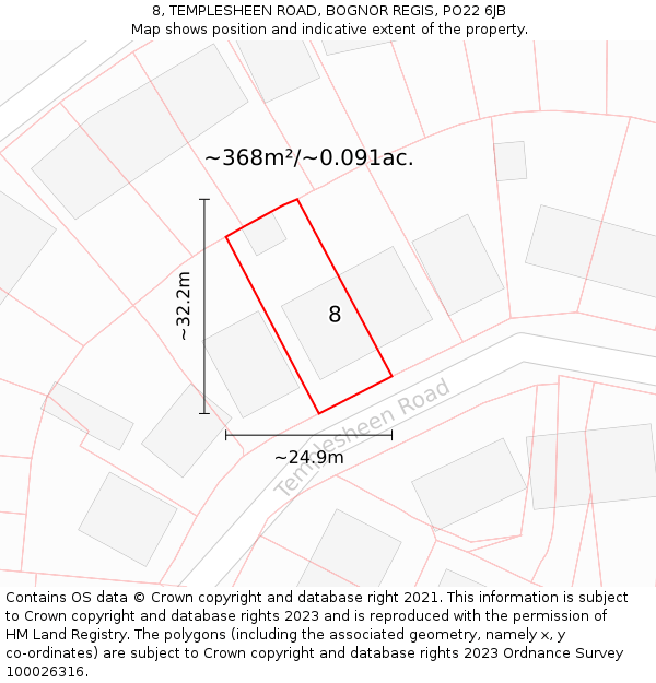 8, TEMPLESHEEN ROAD, BOGNOR REGIS, PO22 6JB: Plot and title map