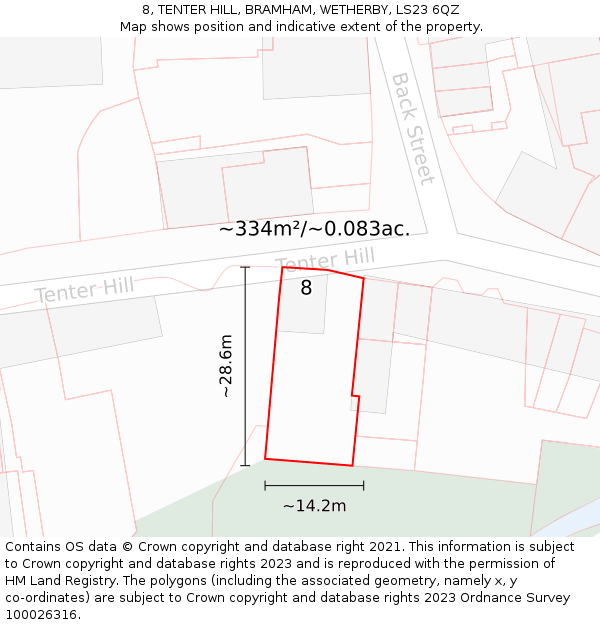 8, TENTER HILL, BRAMHAM, WETHERBY, LS23 6QZ: Plot and title map