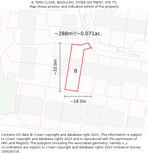 8, TERN CLOSE, BIDDULPH, STOKE-ON-TRENT, ST8 7TL: Plot and title map