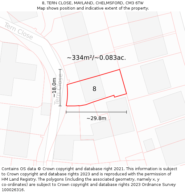8, TERN CLOSE, MAYLAND, CHELMSFORD, CM3 6TW: Plot and title map