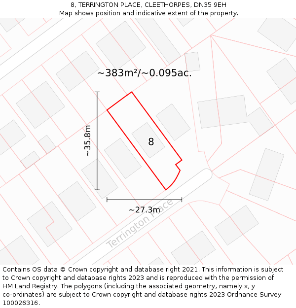 8, TERRINGTON PLACE, CLEETHORPES, DN35 9EH: Plot and title map