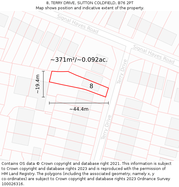8, TERRY DRIVE, SUTTON COLDFIELD, B76 2PT: Plot and title map
