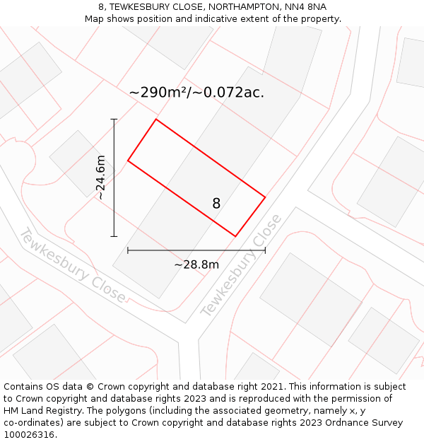 8, TEWKESBURY CLOSE, NORTHAMPTON, NN4 8NA: Plot and title map