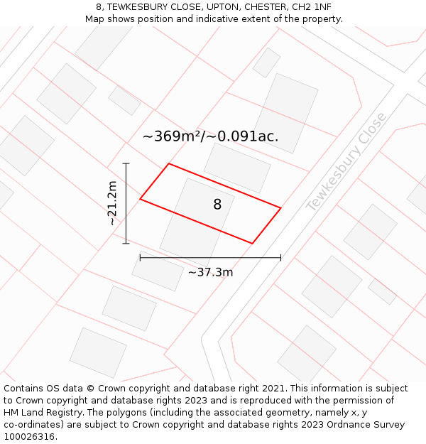8, TEWKESBURY CLOSE, UPTON, CHESTER, CH2 1NF: Plot and title map