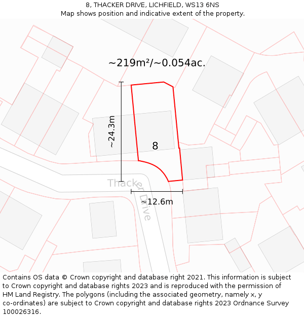 8, THACKER DRIVE, LICHFIELD, WS13 6NS: Plot and title map