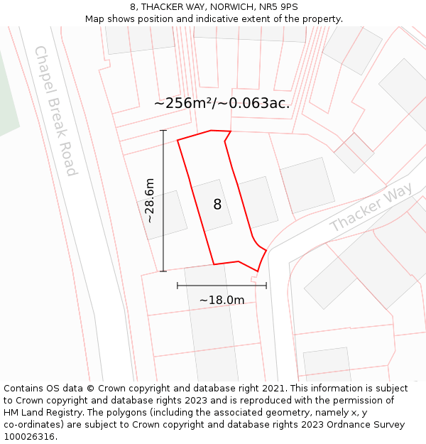 8, THACKER WAY, NORWICH, NR5 9PS: Plot and title map